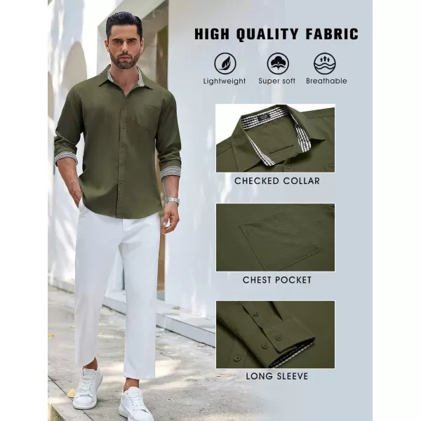 COOFANDY Men's Linen Button Down Shirt Long Sleeve Casual Beach Shirts with Pocket