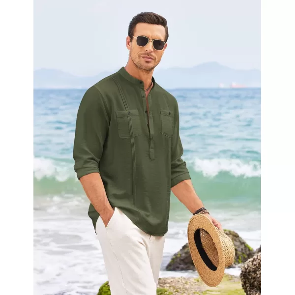 COOFANDY Men's Linen Henley Shirt Long Sleeve Casual Hippie Cotton Beach T-Shirts