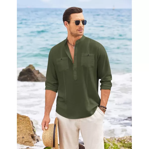 COOFANDY Men's Linen Henley Shirt Long Sleeve Casual Hippie Cotton Beach T-Shirts