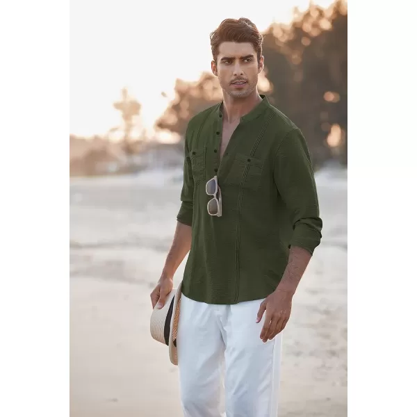 COOFANDY Men's Linen Henley Shirt Long Sleeve Casual Hippie Cotton Beach T-Shirts
