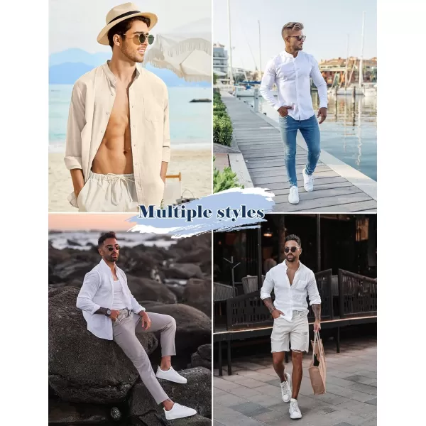 COOFANDY Men's Long Sleeve Cotton Linen Shirt Beach Button Down Shirts Casual Button Up Shirt Summer Yoga Tops with Pocket