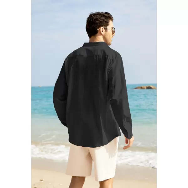 COOFANDY Men's Long Sleeve Cotton Linen Shirt Beach Button Down Shirts Casual Button Up Shirt Summer Yoga Tops with Pocket