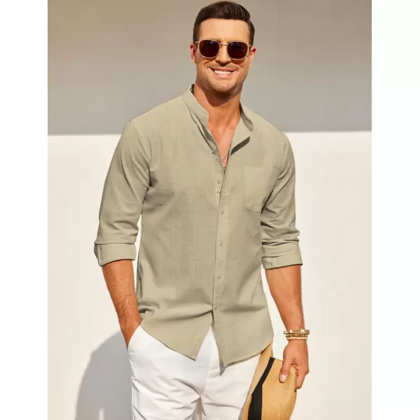 COOFANDY Men's Long Sleeve Cotton Linen Shirt Beach Button Down Shirts Casual Button Up Shirt Summer Yoga Tops with Pocket