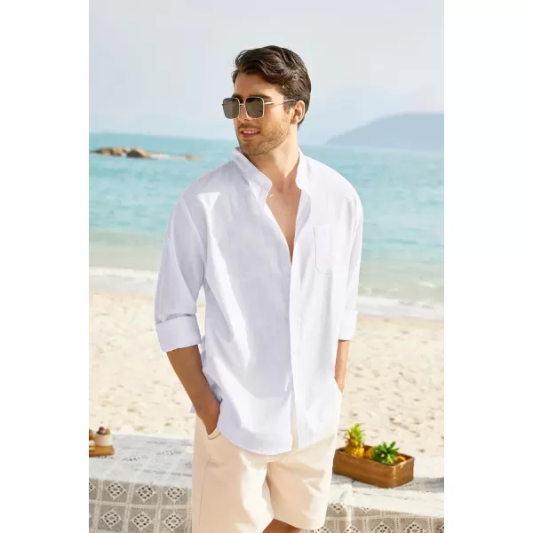 COOFANDY Men's Long Sleeve Cotton Linen Shirt Beach Button Down Shirts Casual Button Up Shirt Summer Yoga Tops with Pocket