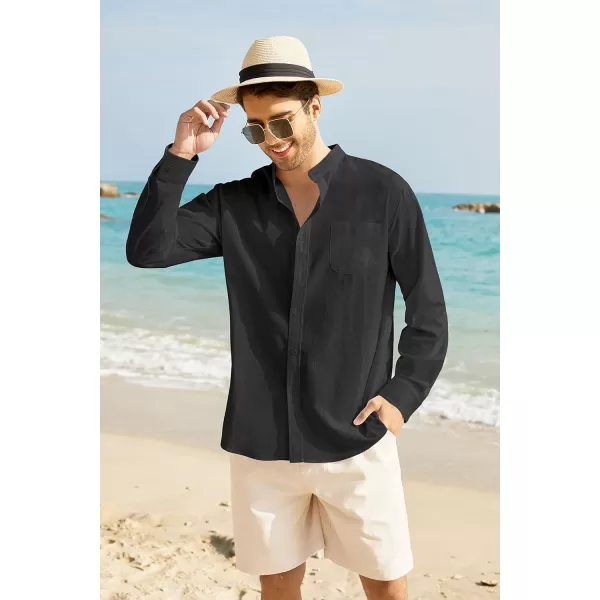 COOFANDY Men's Long Sleeve Cotton Linen Shirt Beach Button Down Shirts Casual Button Up Shirt Summer Yoga Tops with Pocket
