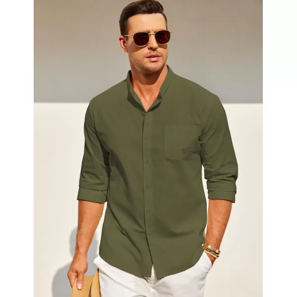 COOFANDY Men's Long Sleeve Cotton Linen Shirt Beach Button Down Shirts Casual Button Up Shirt Summer Yoga Tops with Pocket