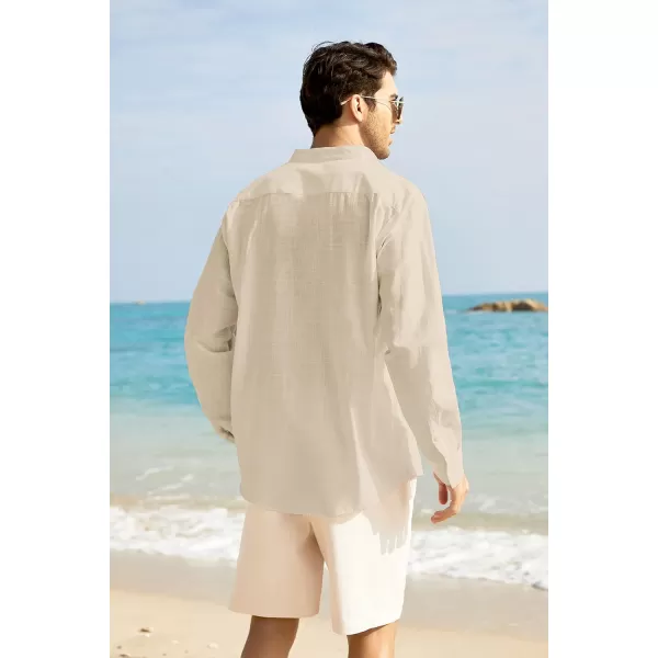 COOFANDY Men's Long Sleeve Cotton Linen Shirt Beach Button Down Shirts Casual Button Up Shirt Summer Yoga Tops with Pocket