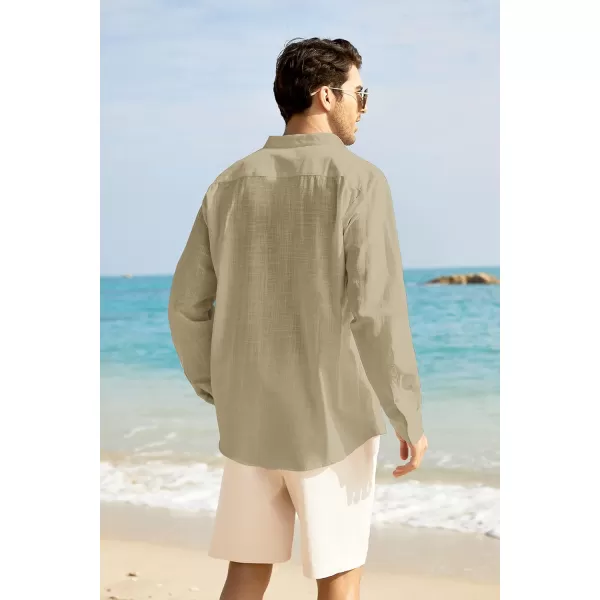 COOFANDY Men's Long Sleeve Cotton Linen Shirt Beach Button Down Shirts Casual Button Up Shirt Summer Yoga Tops with Pocket