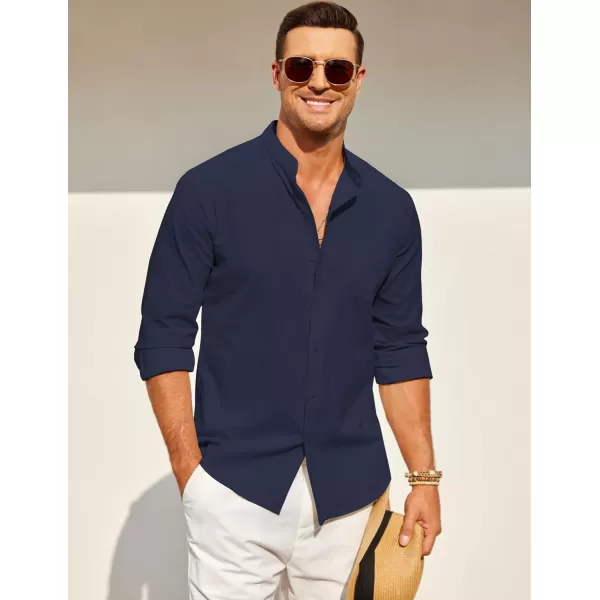 COOFANDY Men's Long Sleeve Cotton Linen Shirt Beach Button Down Shirts Casual Button Up Shirt Summer Yoga Tops with Pocket
