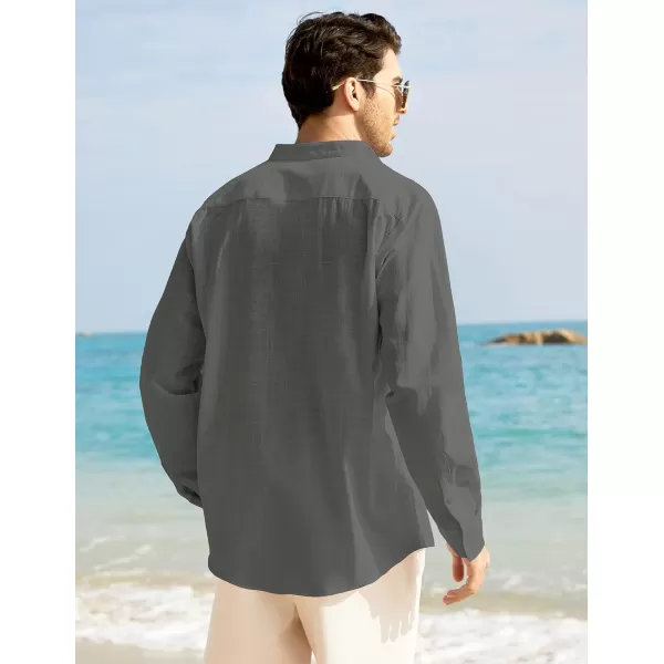 COOFANDY Men's Long Sleeve Cotton Linen Shirt Beach Button Down Shirts Casual Button Up Shirt Summer Yoga Tops with Pocket