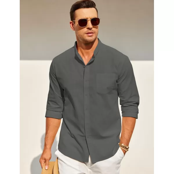 COOFANDY Men's Long Sleeve Cotton Linen Shirt Beach Button Down Shirts Casual Button Up Shirt Summer Yoga Tops with Pocket