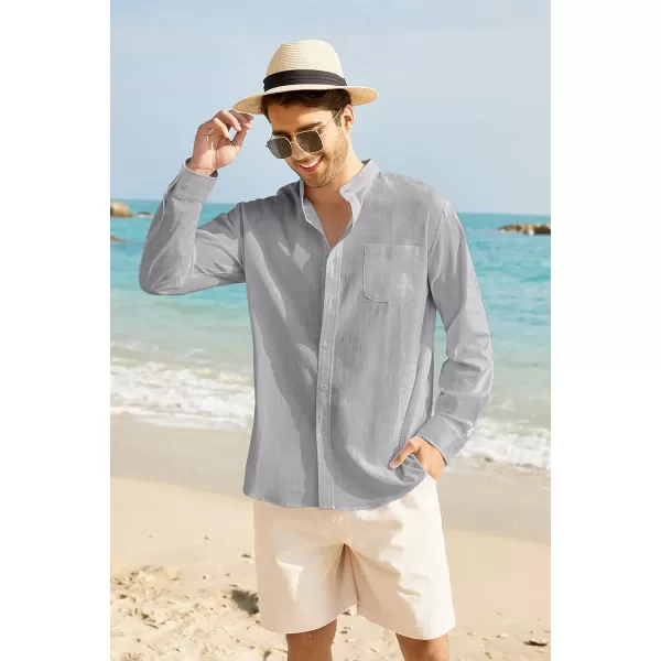 COOFANDY Men's Long Sleeve Cotton Linen Shirt Beach Button Down Shirts Casual Button Up Shirt Summer Yoga Tops with Pocket