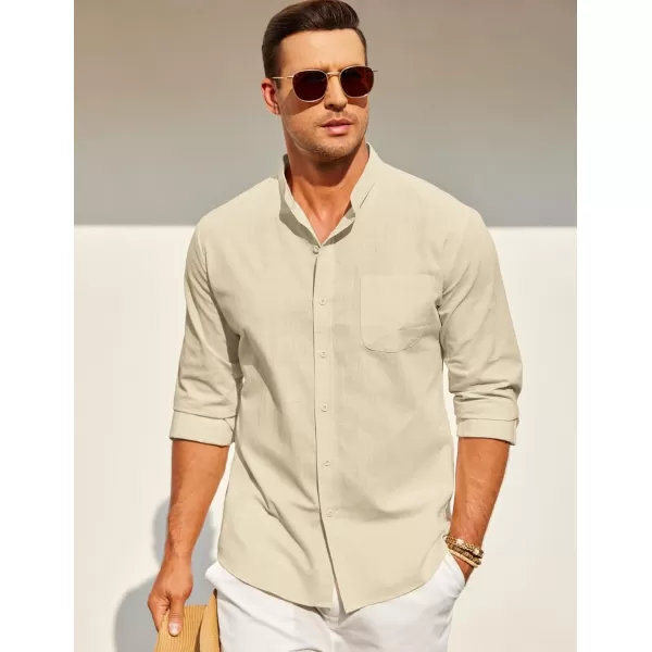 COOFANDY Men's Long Sleeve Cotton Linen Shirt Beach Button Down Shirts Casual Button Up Shirt Summer Yoga Tops with Pocket