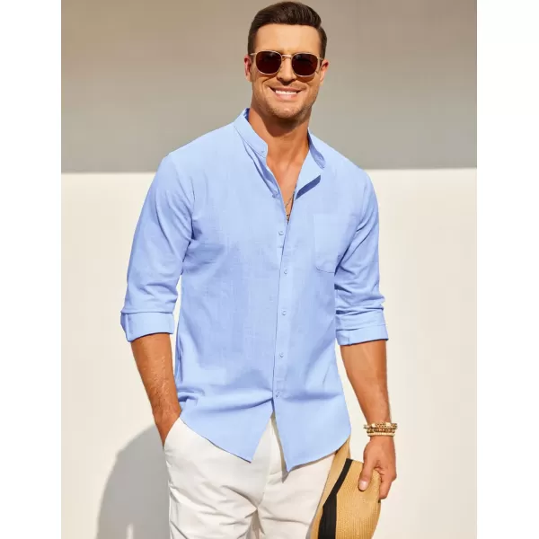 COOFANDY Men's Long Sleeve Cotton Linen Shirt Beach Button Down Shirts Casual Button Up Shirt Summer Yoga Tops with Pocket