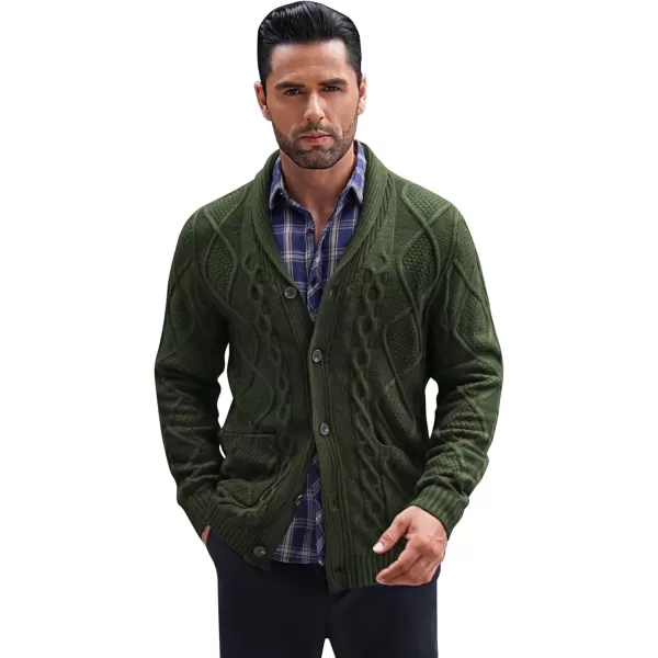 COOFANDY Mens Shawl Collar Cardigan Sweater Slim Fit Button Down Cable Knitted Sweater with Pockets