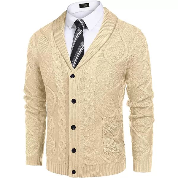 COOFANDY Mens Shawl Collar Cardigan Sweater Slim Fit Button Down Cable Knitted Sweater with Pockets