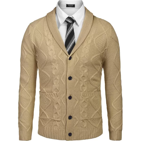 COOFANDY Mens Shawl Collar Cardigan Sweater Slim Fit Button Down Cable Knitted Sweater with Pockets