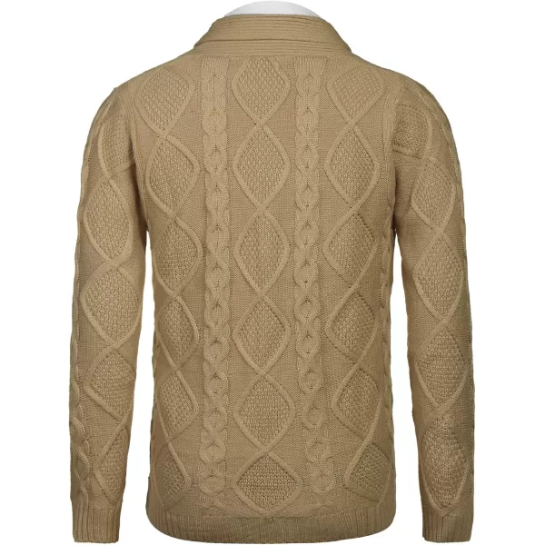 COOFANDY Mens Shawl Collar Cardigan Sweater Slim Fit Button Down Cable Knitted Sweater with Pockets