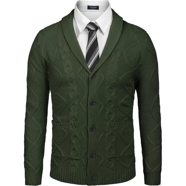 COOFANDY Mens Shawl Collar Cardigan Sweater Slim Fit Button Down Cable Knitted Sweater with Pockets