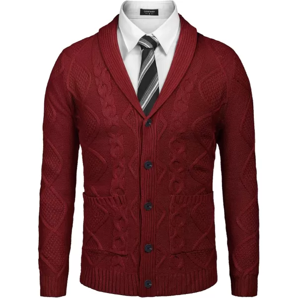 COOFANDY Mens Shawl Collar Cardigan Sweater Slim Fit Button Down Cable Knitted Sweater with Pockets
