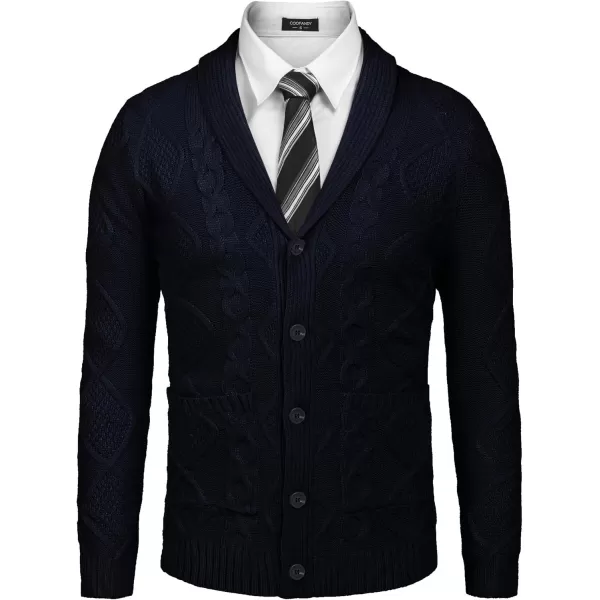 COOFANDY Mens Shawl Collar Cardigan Sweater Slim Fit Button Down Cable Knitted Sweater with Pockets