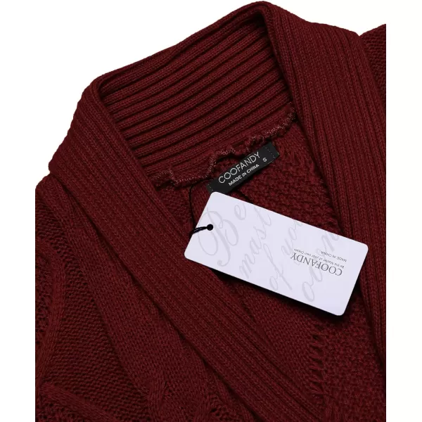 COOFANDY Mens Shawl Collar Cardigan Sweater Slim Fit Button Down Cable Knitted Sweater with Pockets