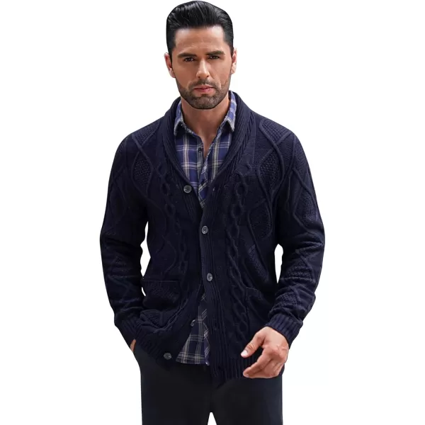 COOFANDY Mens Shawl Collar Cardigan Sweater Slim Fit Button Down Cable Knitted Sweater with Pockets