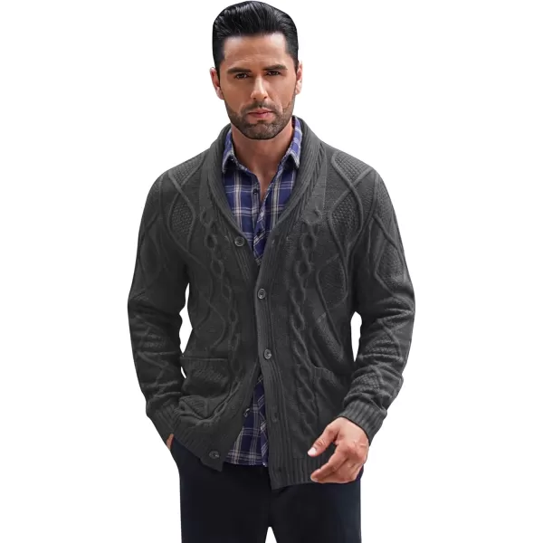 COOFANDY Mens Shawl Collar Cardigan Sweater Slim Fit Button Down Cable Knitted Sweater with Pockets