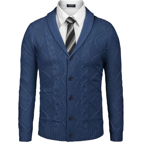 COOFANDY Mens Shawl Collar Cardigan Sweater Slim Fit Button Down Cable Knitted Sweater with Pockets