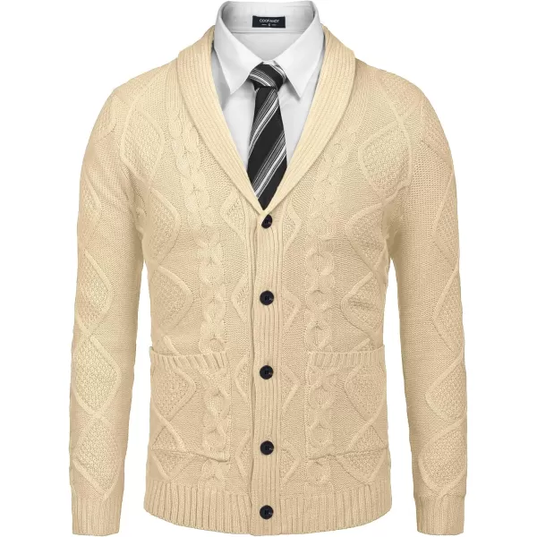 COOFANDY Mens Shawl Collar Cardigan Sweater Slim Fit Button Down Cable Knitted Sweater with Pockets