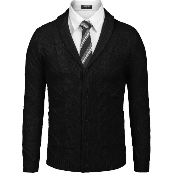 COOFANDY Mens Shawl Collar Cardigan Sweater Slim Fit Button Down Cable Knitted Sweater with Pockets