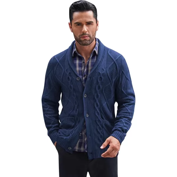 COOFANDY Mens Shawl Collar Cardigan Sweater Slim Fit Button Down Cable Knitted Sweater with Pockets
