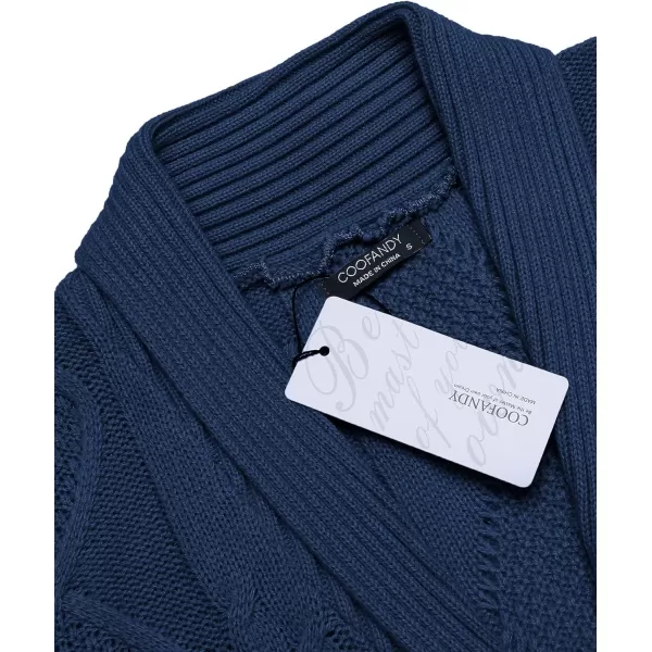 COOFANDY Mens Shawl Collar Cardigan Sweater Slim Fit Button Down Cable Knitted Sweater with Pockets