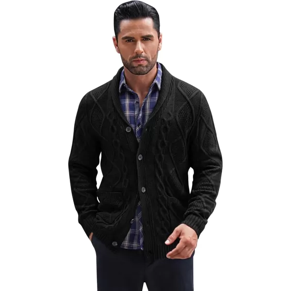 COOFANDY Mens Shawl Collar Cardigan Sweater Slim Fit Button Down Cable Knitted Sweater with Pockets