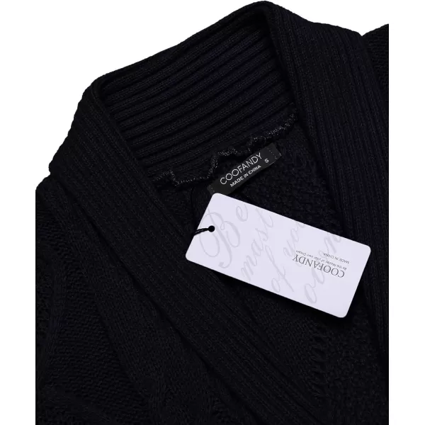 COOFANDY Mens Shawl Collar Cardigan Sweater Slim Fit Button Down Cable Knitted Sweater with Pockets