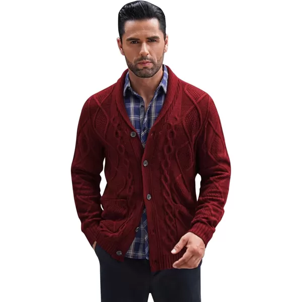 COOFANDY Mens Shawl Collar Cardigan Sweater Slim Fit Button Down Cable Knitted Sweater with Pockets