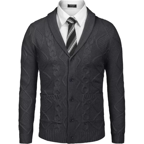 COOFANDY Mens Shawl Collar Cardigan Sweater Slim Fit Button Down Cable Knitted Sweater with Pockets