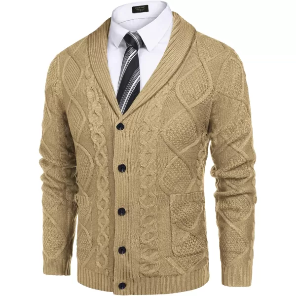 COOFANDY Mens Shawl Collar Cardigan Sweater Slim Fit Button Down Cable Knitted Sweater with Pockets
