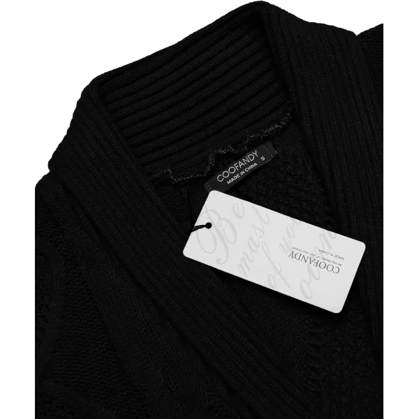 COOFANDY Mens Shawl Collar Cardigan Sweater Slim Fit Button Down Cable Knitted Sweater with Pockets