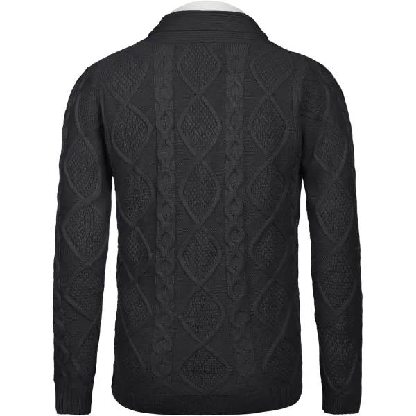 COOFANDY Mens Shawl Collar Cardigan Sweater Slim Fit Button Down Cable Knitted Sweater with Pockets