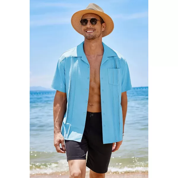 COOFANDY Men's Short Sleeve Cuban Guayabera Shirt Relaxed Fit Cotton Linen Shirt Casual Summer Beach Button Down Shirts