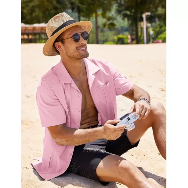 COOFANDY Men's Short Sleeve Cuban Guayabera Shirt Relaxed Fit Cotton Linen Shirt Casual Summer Beach Button Down Shirts