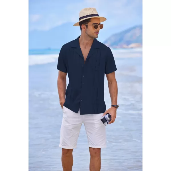 COOFANDY Men's Short Sleeve Cuban Guayabera Shirt Relaxed Fit Cotton Linen Shirt Casual Summer Beach Button Down Shirts