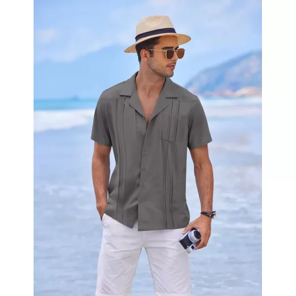 COOFANDY Men's Short Sleeve Cuban Guayabera Shirt Relaxed Fit Cotton Linen Shirt Casual Summer Beach Button Down Shirts