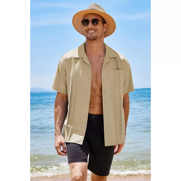 COOFANDY Men's Short Sleeve Cuban Guayabera Shirt Relaxed Fit Cotton Linen Shirt Casual Summer Beach Button Down Shirts