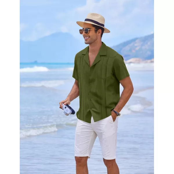 COOFANDY Men's Short Sleeve Cuban Guayabera Shirt Relaxed Fit Cotton Linen Shirt Casual Summer Beach Button Down Shirts