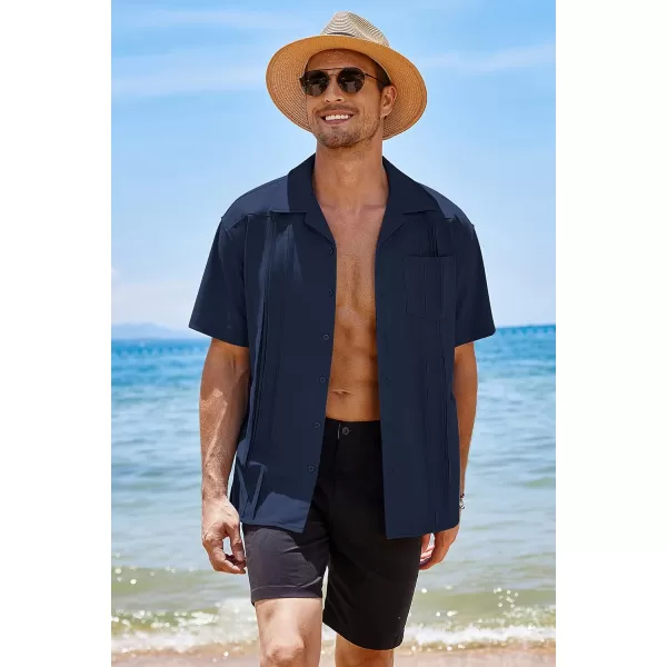 COOFANDY Men's Short Sleeve Cuban Guayabera Shirt Relaxed Fit Cotton Linen Shirt Casual Summer Beach Button Down Shirts