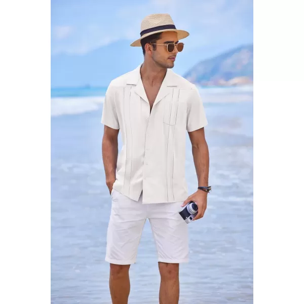 COOFANDY Men's Short Sleeve Cuban Guayabera Shirt Relaxed Fit Cotton Linen Shirt Casual Summer Beach Button Down Shirts