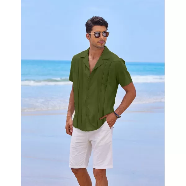 COOFANDY Men's Short Sleeve Cuban Guayabera Shirt Relaxed Fit Cotton Linen Shirt Casual Summer Beach Button Down Shirts
