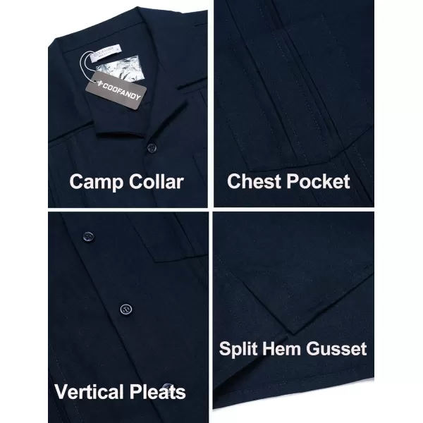 COOFANDY Men's Short Sleeve Cuban Guayabera Shirt Relaxed Fit Cotton Linen Shirt Casual Summer Beach Button Down Shirts